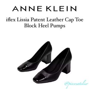 Anne Klein iflex Lissia Patent Leather Cap Toe Block Heel Pumps in Black